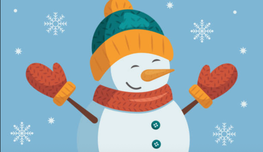 Happy snowman in the snow